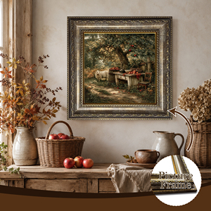 Décoration murale rustique Verger de pommiers, style ferme, mouton, gris, cadre doré, échantillons OEM ODM prêts en moins d'une journée - Product Image 5