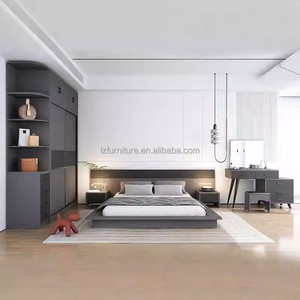 Low-Cost Compact Complete Bedroom Set <b>Solid</b> <b>Wood</b> Bed Nightstands Wardrobe & Vanity <b>Desk</b> for Small Spaces Studio Apartments - Product Image 3