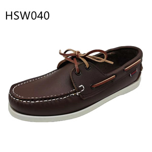 Chaussures <span class=keywords><strong>bateau</strong></span> en cuir véritable, cousues à la main, de style authentique, de couleur marron, de la marque HY, Sultan Oman Market, HSW040 - Product Image 1