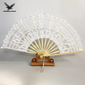 Fashion Personalized Handmade 100% Cotton 27cm Lace hand fan 13colors for choice