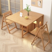 Ensemble de table à manger pliante avec plateau rabattable extensible, pieds escamotables, en chêne massif, avec tiroir de rangement et chaises pliantes pour petit espace