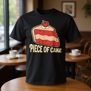 T-shirt Piece Of Cake nera con design grafico, abbigliamento casual unisex - Product Image 3