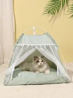 Tente pliable semi-fermée pour animaux de compagnie, tapis rafraîchissant d'été, maison pour chien et chat, lit de couchage intérieur/extérieur, fournitures