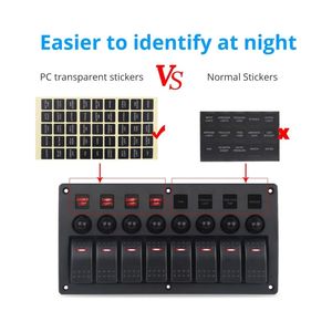 Interrupteur à bascule rouge pour voiture, 8 gang, étanche IP66, pour usage maritime, avec disjoncteur - Product Image 4