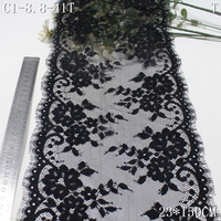 Dentelle Chantilly en nylon en gros, couleur personnalisée, 22 cm, noir et violet, galon de dentelle Chantilly française pour robe femme