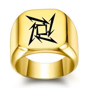 Bague pour homme en acier inoxydable doré, motif flèche, 18 mm, bijou géométrique carré, cadeau - Product Image 1