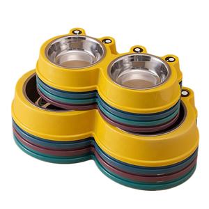 Mangkuk ganda anjing kecil yang ramah lingkungan bentuk kodok lucu plastik & baja tahan karat mangkuk pencampur makanan kucing peliharaan perlengkapan ODM - Product Image 4