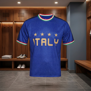 Maillot de football d'Italie pour homme, bleu, manches courtes, col rond, imprimé par sublimation, respirant, polyester, coupe classique, vêtements pour adultes - Product Image 3