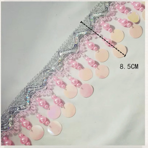 Bán Buôn Tùy Chỉnh Kuqi Mô Hình 0823 Màu Hồng Vòng Cắt Tỉa Sequins Đính Cườm Ren Trims Lưới Sao Sequin Trim Cho Quần Áo - Product Image 4