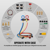 Kit de manomètres de climatisation 4 voies avec flexibles de 1,5 m pour la recharge et l'évacuation de fréons R134A/R22/R12/R410A pour voitures
