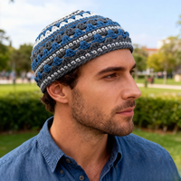 Kipá Grande Hecha a Mano de 24 cm, 100% Algodón, Gorro de Oración Judío, Gorro de Ganchillo Tejido, Yarmulka Étnica, Gorro Kufi para Hombre y Niño