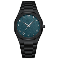 Montre à quartz de luxe pour homme, cadran à chiffres arabes, verre minéral, bracelet en acier inoxydable, fermoir papillon, résistante à l'eau 30M