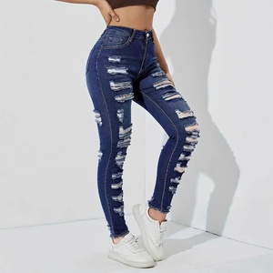 Jeans Ajustados de Cintura Alta Estilo Europeo Americano para Mujer, Mezclilla Transpirable, Casuales, Rectos, Desgastados, Elásticos - Product Image 4