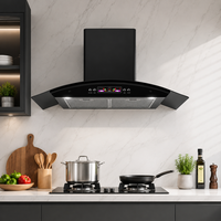 Hotte de cuisine électrique murale à commande par bouton, 600-900 mm, forte aspiration, faible bruit, verre incurvé en forme d'arc, classe A
