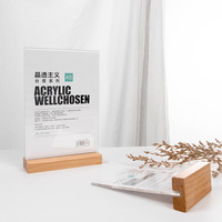 Support de signalisation en acrylique personnalisé en forme de T A4/A5/A6 avec base en bois pour support de menu, présentoir en acrylique, porte-cartes de table, numéros de table