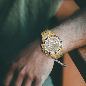 Reloj de Moda de Alta Gama con Bisel Arcoíris, Estilo Hip-hop, Completamente Adornado con Diamantes, Calendario Semanal de 24 Horas, Multifunción, Movimiento Citizen, Aleación - Product Image 6