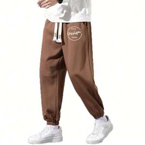 Pantalones de chándal para correr, venta al por mayor, con logotipo bordado personalizado, de lana lisa, de felpa francesa, pantalones de chándal holgados para uso diario en la calle para hombre - Product Image 5