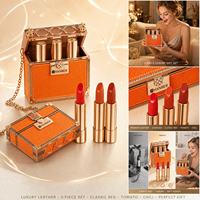 Coffret Cadeau de Rouge à Lèvres en Cuir de Luxe 3 Pièces – Tendance, Haute Qualité, Longue Tenue, Lisse, Imperméable, Mat, Velours, Hydratant, Minéral