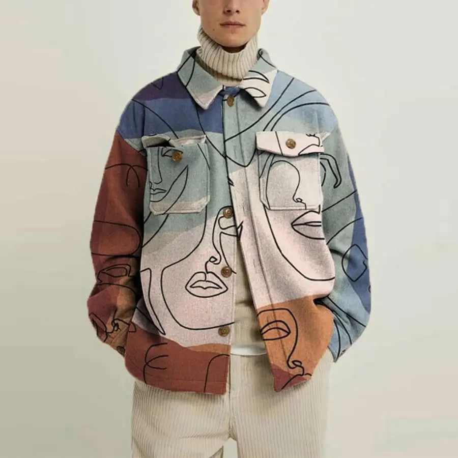 Drop Shipping Men'S Velvet Jacket Spring Graphic Printed Slim Cowboy Handsome Clothes Teenagers Coat
