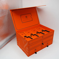 Boîte d'emballage cosmétique de luxe vide en carton orange à double couche avec tiroir coulissant pour parfum, cadeau, soin de la peau, sérum