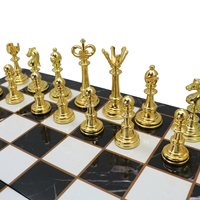 Jeu d'échecs en marbre 14 pouces feutre marbre Design bois échiquier métal pièces d'échecs figurines ensemble