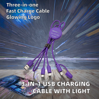 Kabel Pengisi Daya Multi 3 in 1, Kabel Charger Ganda, Kabel Pengisi Daya USB dengan Logo Menyala untuk Ponsel/IP/Galaxy/PS/iPad