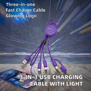Cabo de Carregamento Multiuso <span class=keywords><strong>3</strong></span> em <span class=keywords><strong>1</strong></span>, Cabo de Carregador Múltiplo, Cabo USB com Logo Iluminado para Celular/IP/Galaxy/PS/iPads - Product Image 2