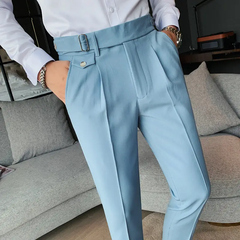 2023 новые мужские деловые маленькие брюки повседневные модные однотонные повседневные брюки