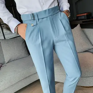 2023 New Men's Business Small Dress Pants Casual Fashion Solid Color Casual Pants