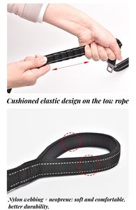 Correa reflectante para pasear perros, correa elástica para entrenamiento de mascotas con absorción de impactos, 2 asas acolchadas para el tráfico, correa retráctil para perros - Product Image 4