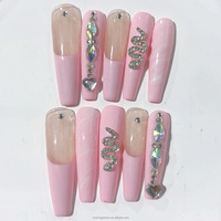 Ongles artificiels en acrylique de haute qualité, faits à la main, longs, style français, couvrants, roses, à presser