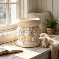 Pot de fleurs décoratif en résine fait main et peint à la main, sculpture de mouton vintage crème, ornement de jardin animalier pour patio et cour