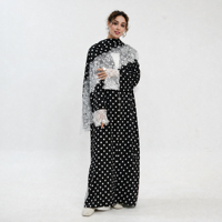 Abaya élégante à pois Loriya avec foulard assorti et bordure en dentelle pour femmes musulmanes, robe pour l'Aïd, cardigan