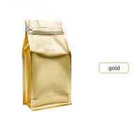 Sacs à café en gros, sacs Mylar à fond plat, pochettes verticales avec fermeture éclair, scellage sur huit côtés, pochettes refermables en aluminium
