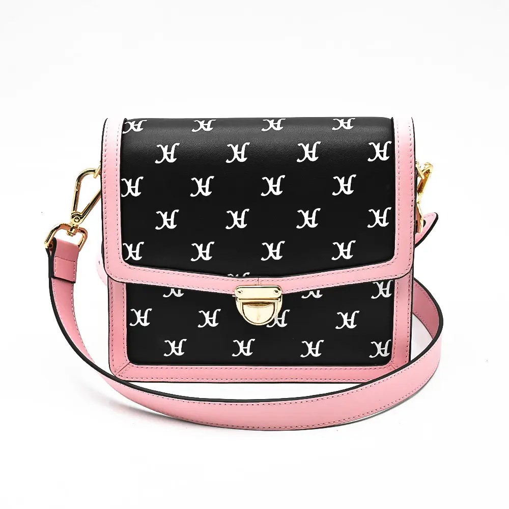New Arrival Woman Cross Body Bag Black Real Leather Bags Multi-functional Sling Bag with Printed Logo