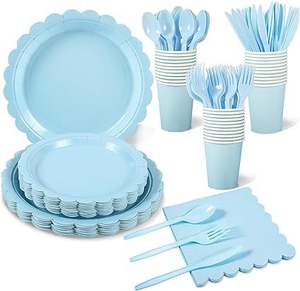 Ensemble de fête à thème en dentelle <span class=keywords><strong>bleu</strong></span> clair assiette en papier jetable tasse en papier couteau à mouchoirs <span class=keywords><strong>fourchette</strong></span> cuillère vaisselle décoration - Product Image 6