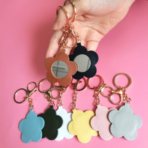 Sweet Heart Shaped Pu Leather Pocket Mirror Pu Compact Make up Mirror With Key Chain for Women - Product Image 4