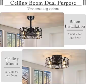 Mỹ retro công nghiệp sắt đồng đen LED Dimmable lồng Trần người hâm mộ hiện đại điều khiển từ xa cho nhà bếp phòng ngủ - Product Image 2