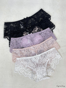 Braguitas de Encaje Estilo Hipster de Tiro Medio para Mujer, con Estampado Floral, Transpirables, Estilo Sexy, Paquete de 3 (Blanco, Rosa, Morado) - Product Image 3