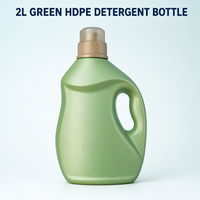 Botella de Plástico HDPE de 2L para Detergente, Color Verde, con Tapa de Rosca PET, Ecológica, Venta al Por Mayor