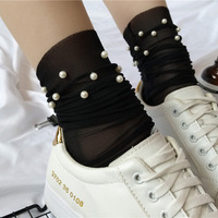 Maille perles femmes chaussettes mode femme princesse tas tas Meias doux drôle chaussettes Transparent élastique bonneterie Sox