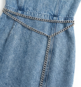 Robes longues d'été en denim <span class=keywords><strong>de</strong></span> qualité supérieure Wangsheng, sexy, respirantes, coupe régulière, col halter, bretelles spaghetti - Product Image 2