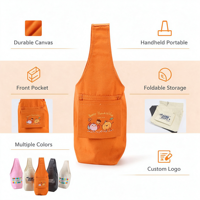 Pochette portable en toile pour gobelet avec poche avant, sac de transport pour bouteille d'eau avec logo personnalisé pour le camping, les trajets quotidiens et l'usage quotidien