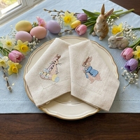 Serviettes en lin brodées à points festonnés, motif Peter Rabbit, écologiques, pour la décoration de table de fête à domicile au printemps