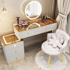 Modern Furniture Vanity Makeup Dresser One Set Design Metal Feet Bedroom <b>Dressing</b> Table With LED Mirror Wireless Charging - Product Image 6