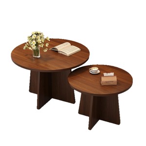 Wood Coffee <b>Table</b> Set Round Solid Wood Living Room Side <b>Table</b> For <b>Small</b> Apartment Home Use - Product Image 5