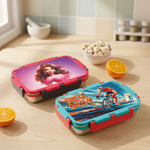 Boîte à lunch PLUTU, boîte à lunch en plastique rectangulaire mignonne, 2 compartiments, portable, étanche, sans BPA, pour enfants, taille M, un seul niveau - Product Image 1