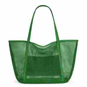 Custom Embroidery Logo Rattan Mesh Beach Bag Handmade Crochet Straw Tote Bag Women - Product Image 3