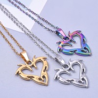 Collier pendentif cœur creux arc-en-ciel plaqué or 18 carats, style gothique punk rock, avec breloque aile de dragon en acier inoxydable, bijoux streetwear