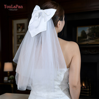 Voile de mariée court YouLaPan V247 élégant avec nœud en satin, accessoire de tête de mariage transparent, pratique pour la mariée